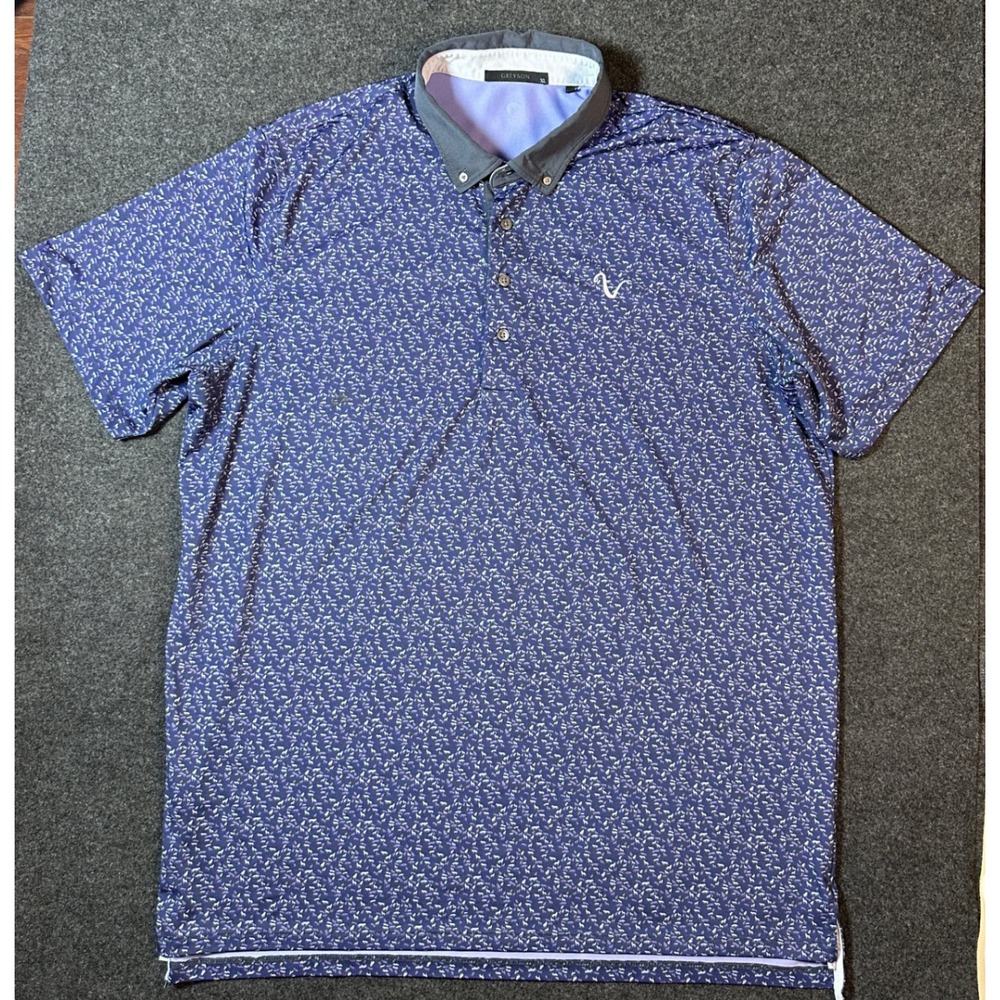 Greyson Mens XL Golf Polo Navy Purple Micro Wolf Print Performance Jersey Shirt